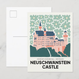 Neuschwanstein Castle Tyskland RESE blommigt art Vykort