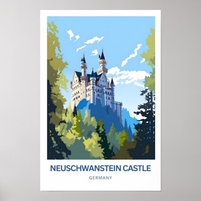 Neuschwanstein Castle Tyskland Travel Poster (Framsidan)