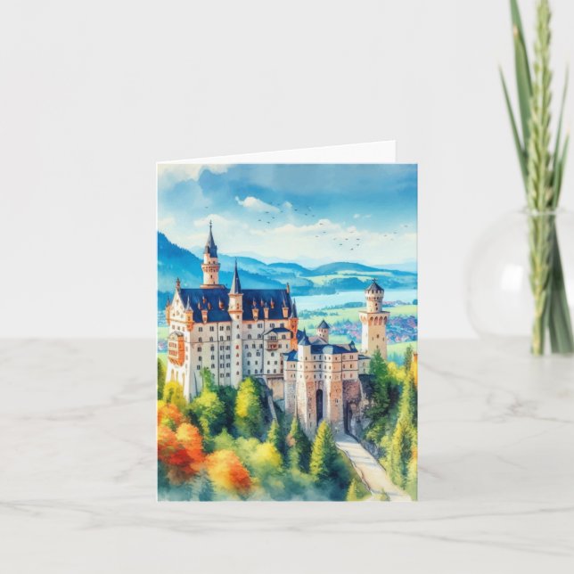 Neuschwanstein Castle Tyskland Watercolor Kort (Framsida)