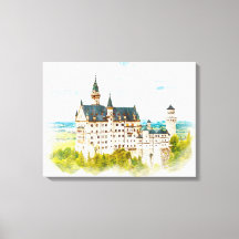 Neuschwanstein Castle Tyskland Watercolor Painting