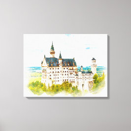 Neuschwanstein Castle Tyskland Watercolor Painting Canvastryck