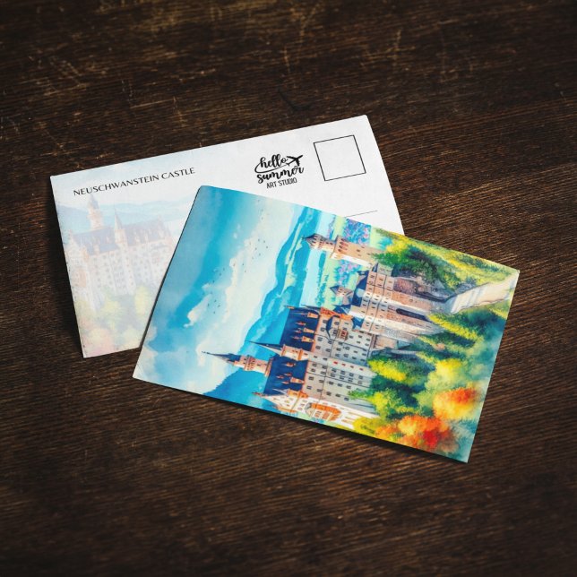 Neuschwanstein Castle Tyskland Watercolor Postcard Inbjudningar (Skapare uppladdad)