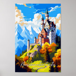 Neuschwanstein Castle vintage resor illustration Poster