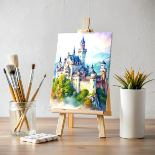 Neuschwanstein Castle Watercolor Painting Vykort