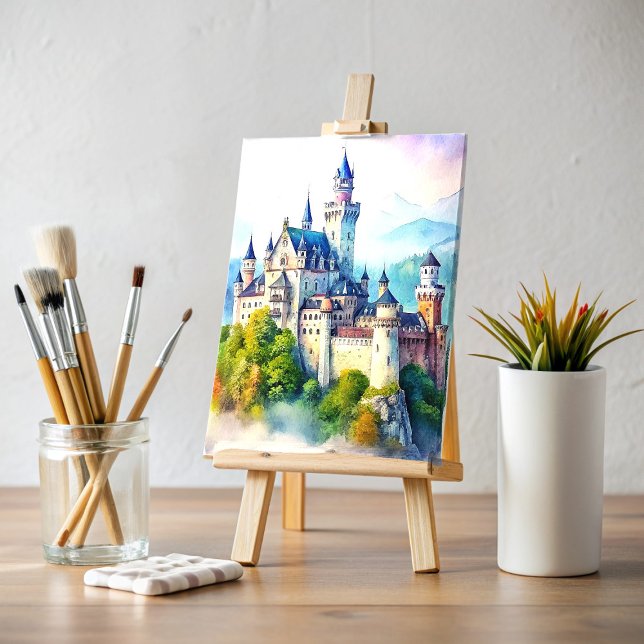 Neuschwanstein Castle Watercolor Painting Vykort (Skapare uppladdad)