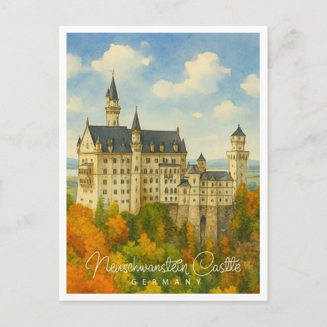Neuschwanstein slott Bayern | Akvarell Helg Vykort (Framsida)