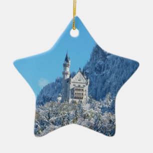 Neuschwanstein slott i vinter julgransprydnad keramik