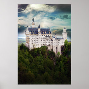 Neuschwanstein slott, stormig himmel poster