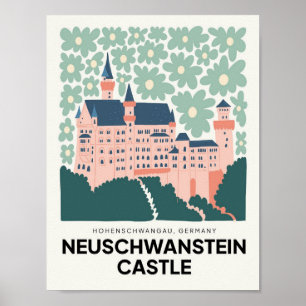 Neuschwanstein slott Tyskland resor blommig konst Poster