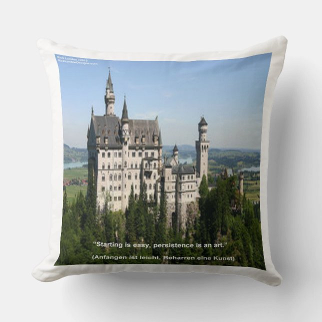 Neuschwanstein Slott & Tyskt Ordspråk Kuddcover Kudde (Framsida)