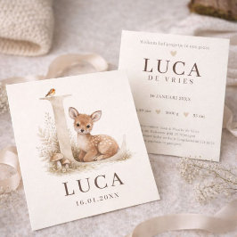 Neutraal geboortekaartje hertje monogram L Kort