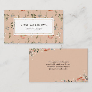 Neutral Abstrakt Boho Vildblommor Mönster Visitkort
