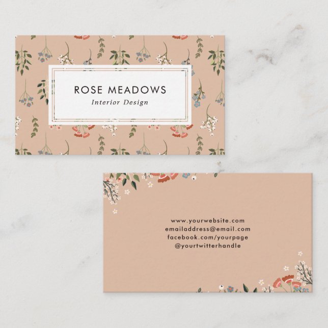 Neutral Abstrakt Boho Vildblommor Mönster Visitkort (Fram/baksida)