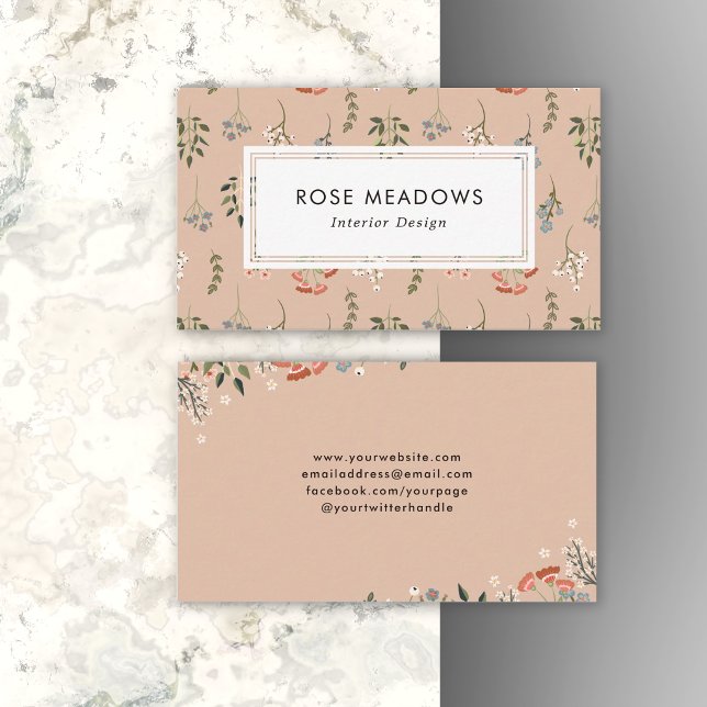 Neutral Abstrakt Boho Vildblommor Mönster Visitkort (Skapare uppladdad)