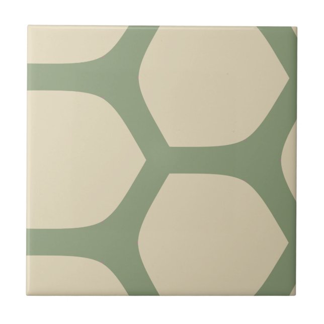 Neutral Abstrakt Grön & Beige Minimal Mönster Kakelplatta (Framsidan)