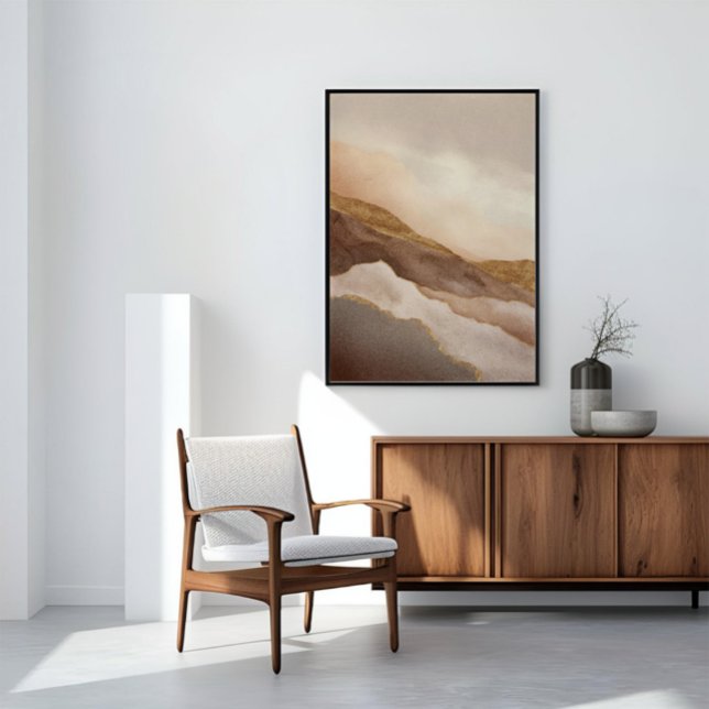 Neutral Abstrakt Landskaps Konst i Guld Canvastryck (Skapare uppladdad)