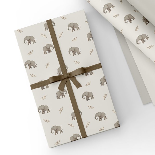 Neutral akvarell elefanter safari-mönster presentpapper (Skapare uppladdad)