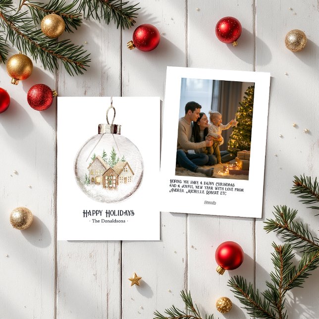 Neutral akvarell julgransprydnad foto julen (Neutral Watercolor Holiday Ornament Photo Xmas Holiday Card)