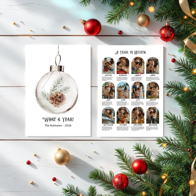 Neutral Akvarell Kottkotte Årsöversikt Högtid Julkort (Neutral Watercolor Pinecone Year in Review Holiday Card)