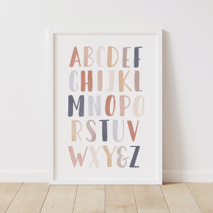 Neutral akvarellalfabet barnkammare poster