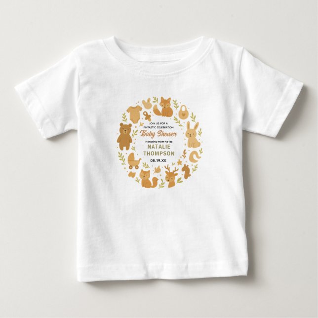 Neutral Baby Boy Shower | Cute Safari Animal T Shirt (Framsida)