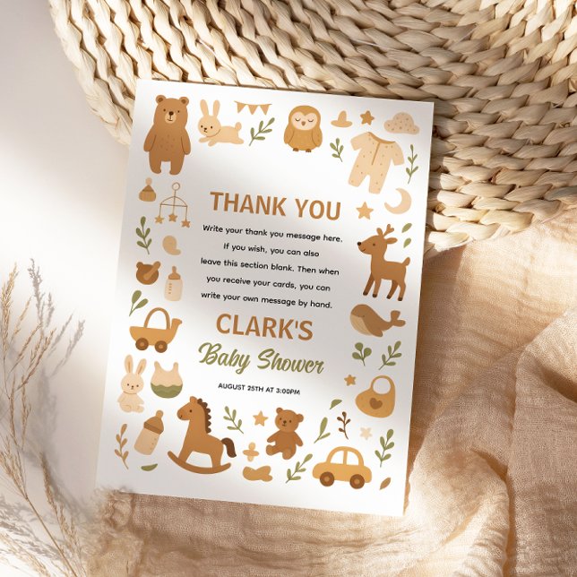 Neutral Baby Boy Shower | Cute Safari Animal Tack Kort (Neutral Baby Boy Shower | Cute Safari Animal Thank You Card
)