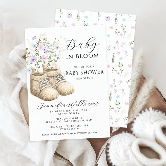 Neutral Baby in Bloom Blommiga stövlar Babyshower Inbjudningar (Skapare uppladdad)