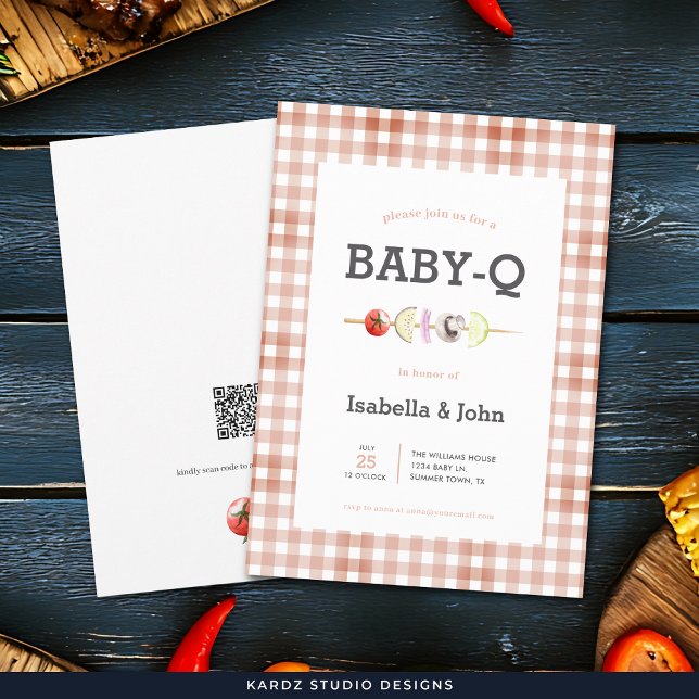 Neutral Baby Q Grillfest Baby Shower Inbjudan (Front and back of card shown in 5 x 7 in. Add QR on  back of the card for gift registry or change it)