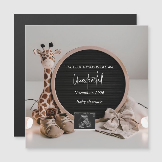 Neutral Baby Reveal Pregnancy announcement card (Fram/baksida)