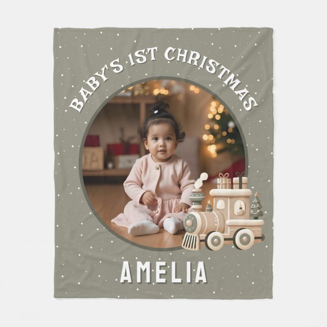 Neutral Baby’s 1st Christmas Train Minnessmycke Fo Fleecefilt (Framsidan)