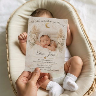 Neutral Baby Shower Boho Floral Moon Baby Sprinkle Inbjudningar