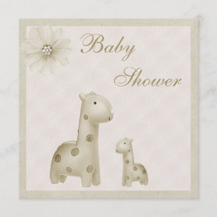 Neutral baby shower för mamma- & babygiraffvintage inbjudningar
