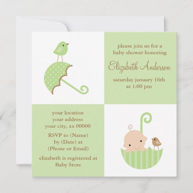 Neutral baby shower inbjudningar (Framsida)