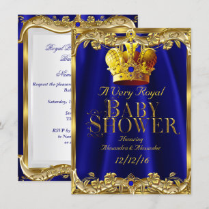 Neutral Baby Shower Royal Blue Ädelsten Guld Krona Inbjudningar