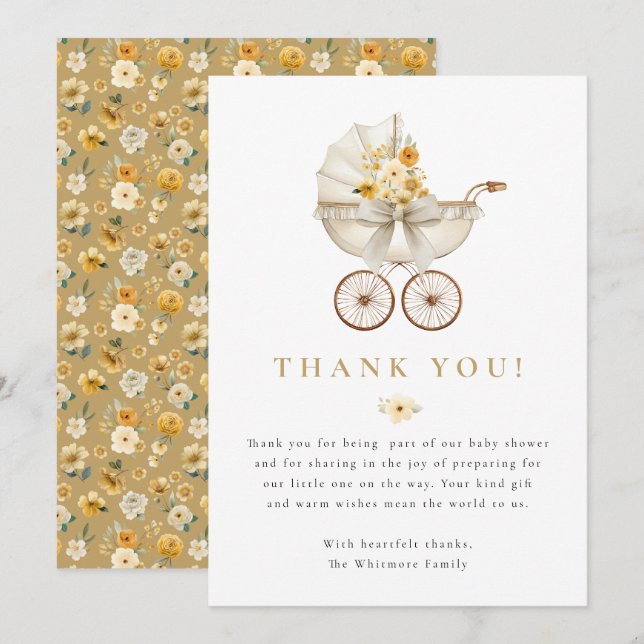 Neutral Baby Shower Thank You Card | Ivory & Gold  Tack Kort (Fram/baksida)