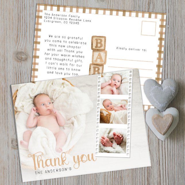 Neutral Baby Shower Thank You Photo Postcard Vykort (Baby Shower Thank You Postcard)