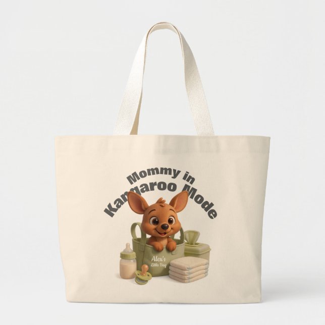 Neutral Baby Tote Bag – Custom Name & Deer Design Jumbo Tygkasse (Framsidan)