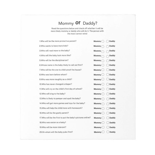 Neutral babydusch för universellt kön Mamma eller  Anteckningsblock (Framsida)