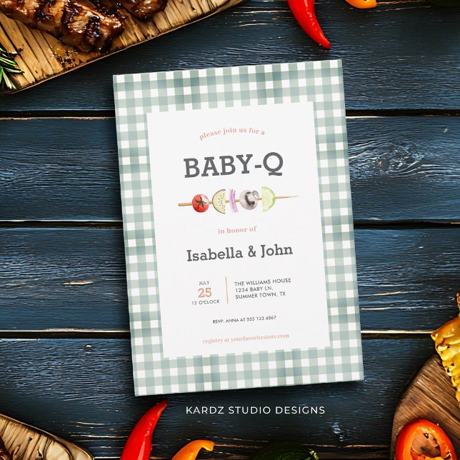 Neutral Babyque Bebis-fest Inbjudan (This gender-neutral baby shower invitation is shown in 5x7 inch. For a couple´s summer baby shower.)