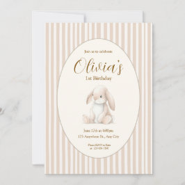 Neutral Baby's First Birthday Bunny Invitation Inbjudningar