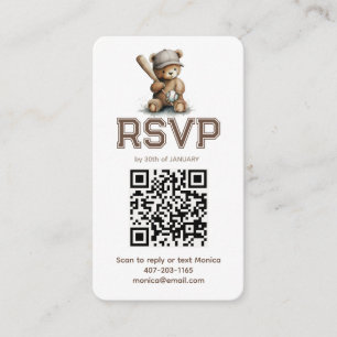 Neutral Baseboll Teddybjörn Baby Shower QR RSVP Tilläggskort