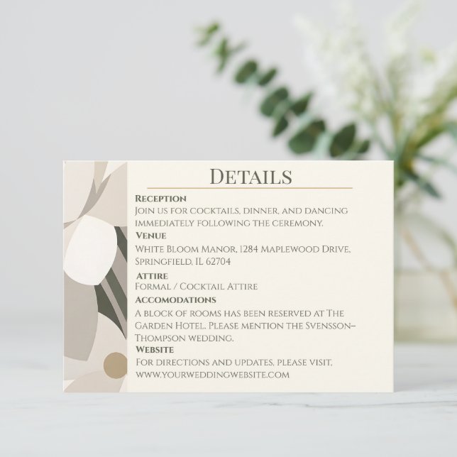 Neutral Beige Abstrakt Modern Redaktionell Bröllop Tilläggskort (Stående Fram)