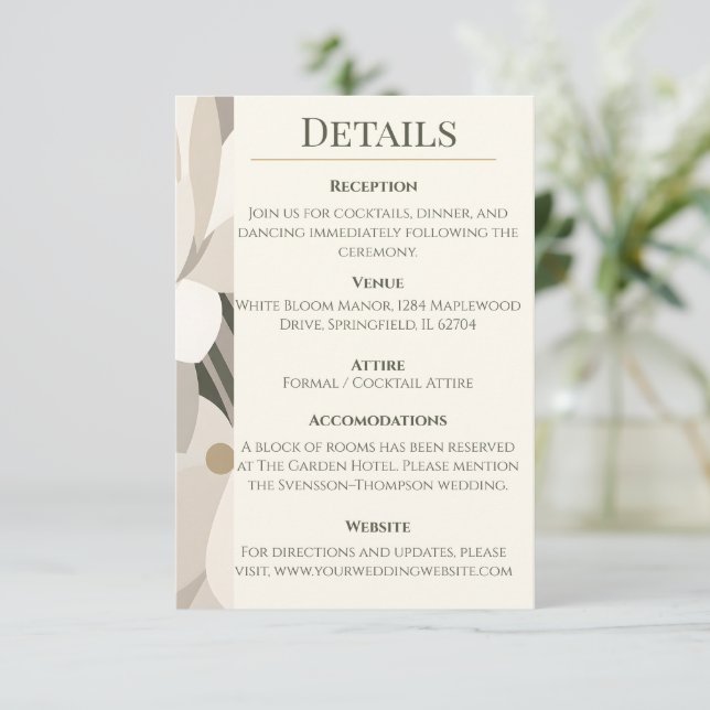 Neutral Beige Abstrakt Modern Redaktionell Bröllop Tilläggskort (Stående Fram)