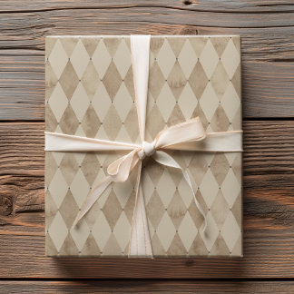 Neutral Beige Akvarell Harlequin Diamantmönster Presentpapper