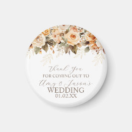 Neutral Beige Blommig Botanisk Bröllop Brun Magnet
