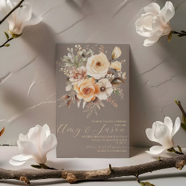 Neutral Beige Blommig Botanisk Bröllop  Inbjudningar