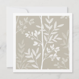Neutral Beige Blommig Silhuett Botanisk Konst Kort