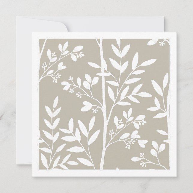 Neutral Beige Blommig Silhuett Botanisk Konst Kort (Framsida)