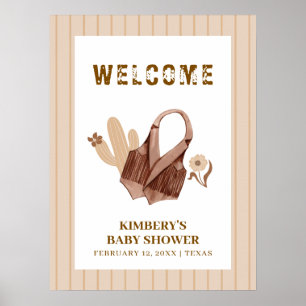 Neutral Beige Boho Cowgirl Babyfest Välkomstskylt Poster