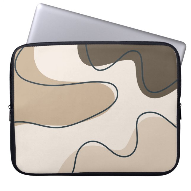 Neutral Beige & Brun Abstrakt Boho Flytande Virvel Laptop Fodral (Framsidan)